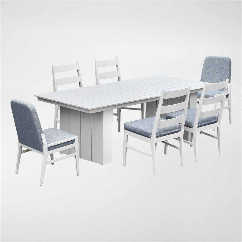 Nash Outdoor Dining Set - Buff 7-PC with 2 Solid Back, 4 Ladder Back Chairs