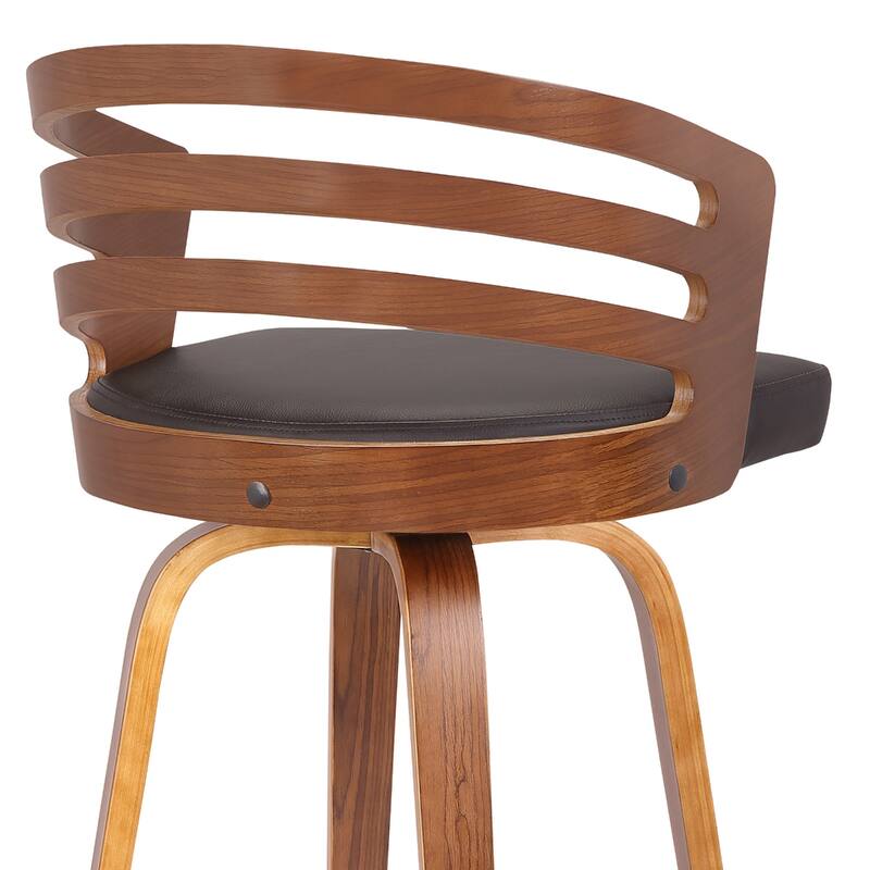 Brown Fabric Swivel Counter Height Bar Chair with Walnut Finish and Footrest - 19.5” x 19” x 35” (D x W x H)