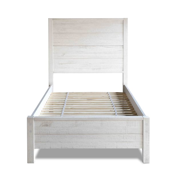 Grain Wood Furniture Montauk Distressed Solid Wood Panel Bed - Rustic Off-White - Twin