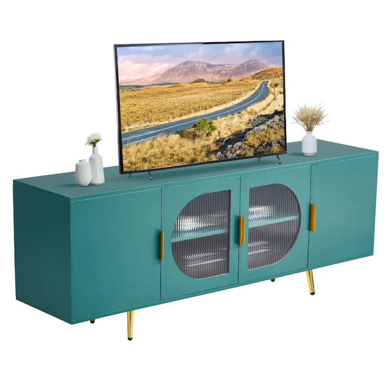 Dark Green Adjustable 3-Shelf TV Stand for Up to 75 inches TVs with Scratch Resistant Finish - 66.14 x 15.75 x 25.20 inch