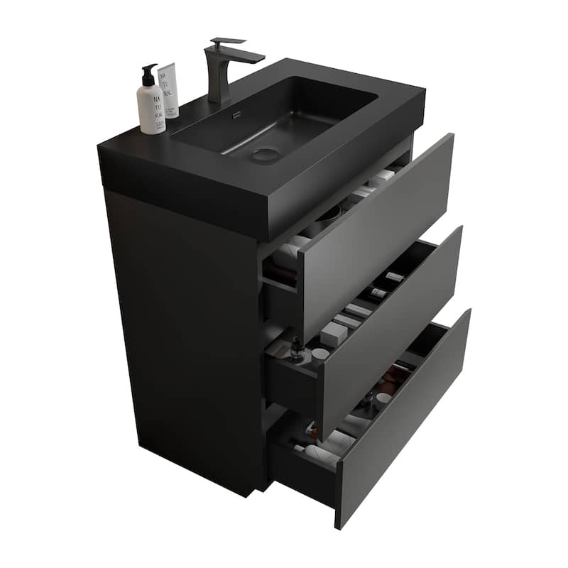 30"Bathroom Vanity with Sink,Large Storage Freestanding Bathroom Vanity,One-Piece Sink Basin without Drain and Faucet