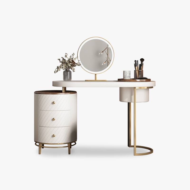 Modern Makeup Vanity Table With LED Lighted Mirror,Dressing Table with Movable Tray Top, 3 Solid Wood Drawer, Without Stool
