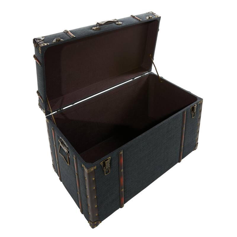 Linen Fabric Nesting Upholstered Decorative Trunk with Buckle Hinged Top - Set of 3 Blue - Roche River Decor