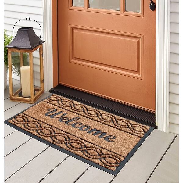 Envelor Indoor Outdoor Doormat Beige 24 in. x 36 in. Checker Floor