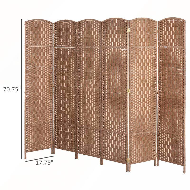 6' Tall Wicker Weave 6 Panel Room Divider Privacy Screen