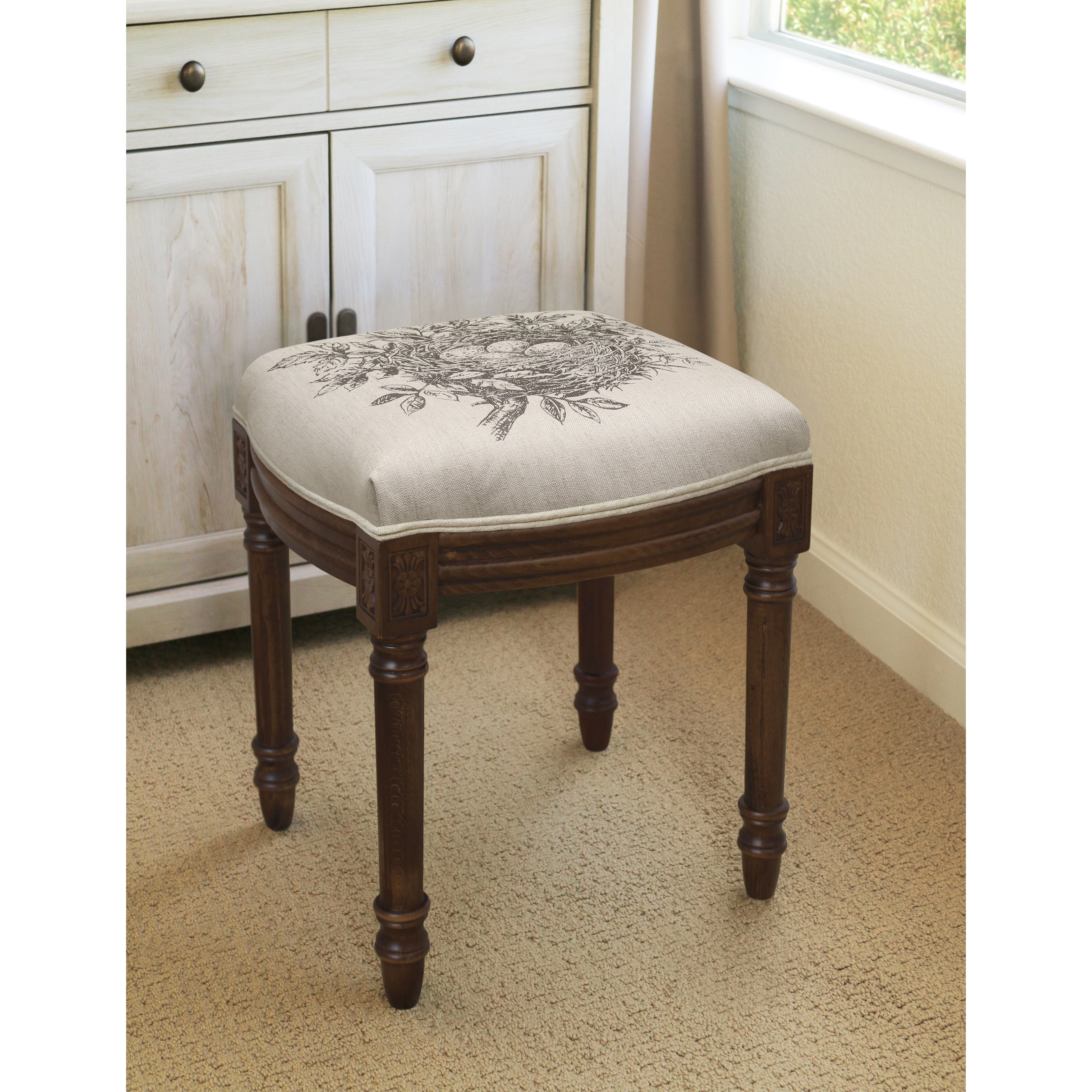 Bird's Nest Vanity Stool with Wood Stain Finish