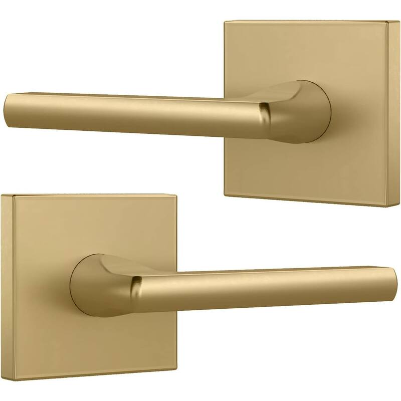 Mega Handles PRIME Reversible Dummy Interior Door Levers with Square Rosette for French Doors & Closets, Modern Stainless Steel -  Non Turning Reversible Handing|Satin Brass