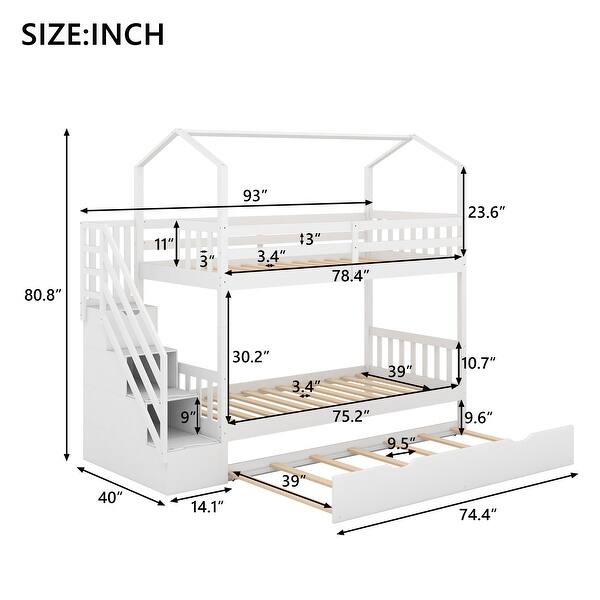Staircase Storage Multifunctional Twin over Twin House Bunk Bed with Staircase and Storage