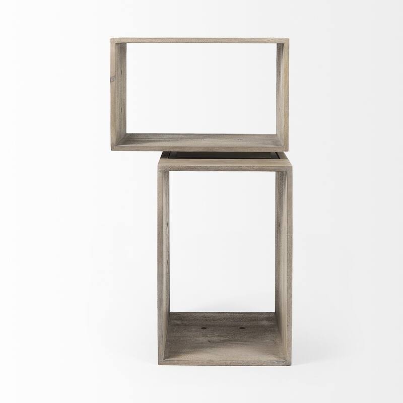 HomeRoots Set of Two Rustic Light Gray Brown Cube Box Shelves - 16" W x 24" D x 16" H