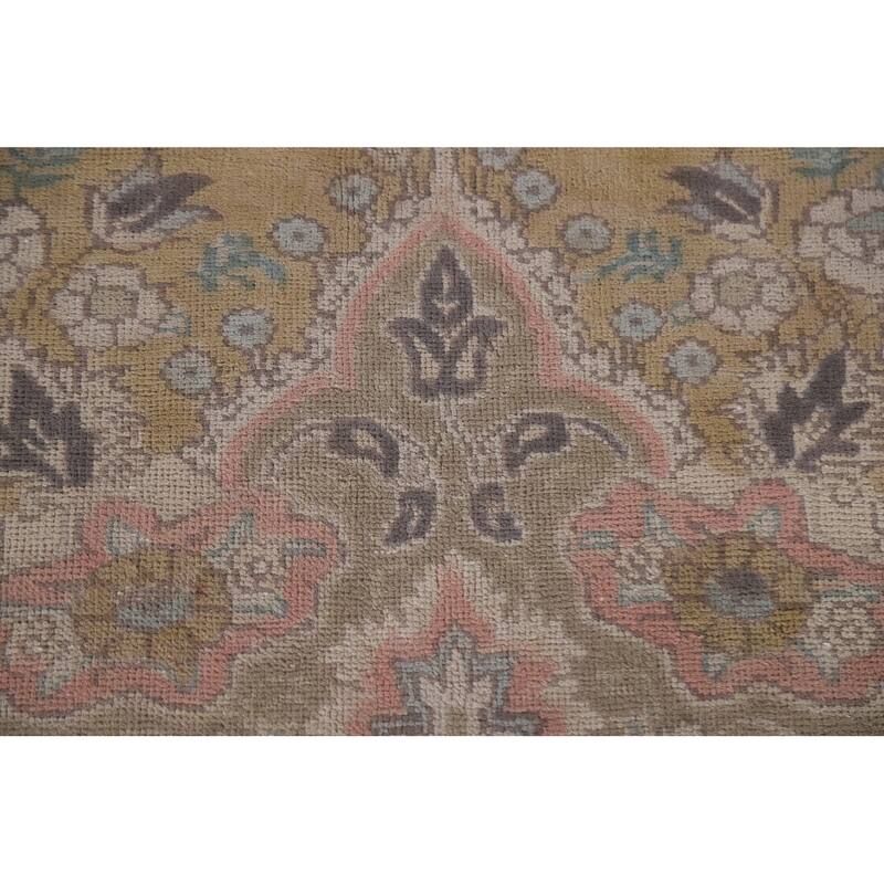 Hand Knotted Oriental 100% Wool Carpet Traditional Medallion Yellow & Gold Tabriz Area Rug - 11' 0'' X 8' 3''