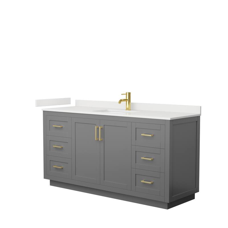 Miranda 66-inch Single Vanity, Quartz Top - Dark Gray, Gold Trim, White Quartz Top