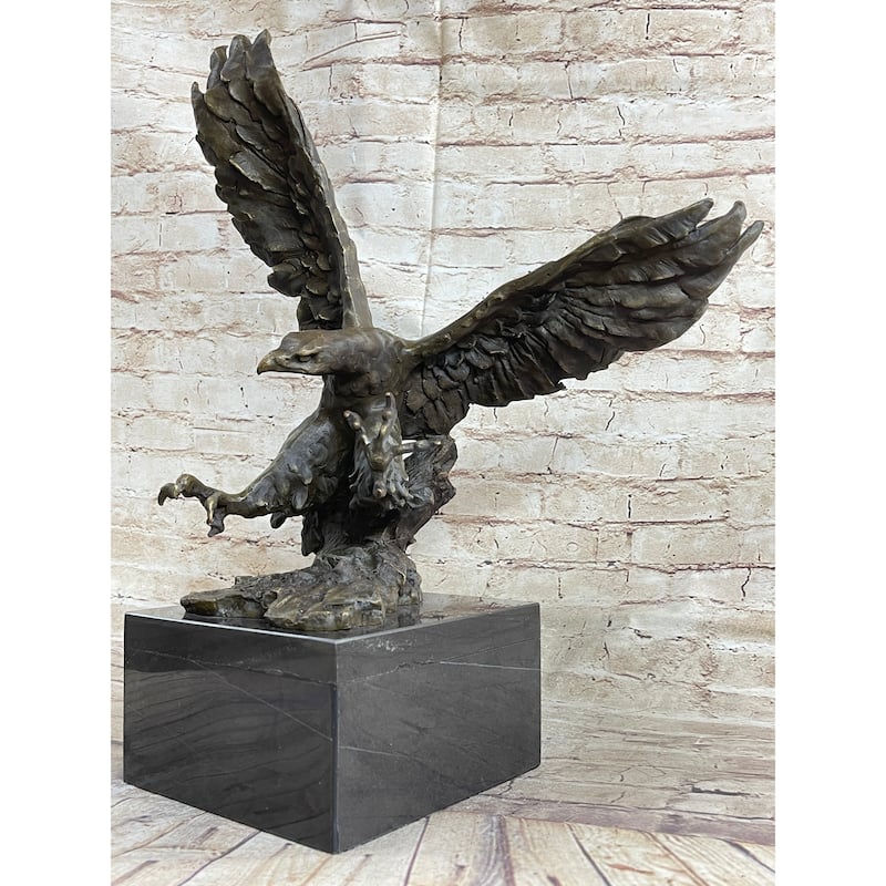 Eagle Landing With Outstretched Talons Bronze Sculpture Statue On Marble Base