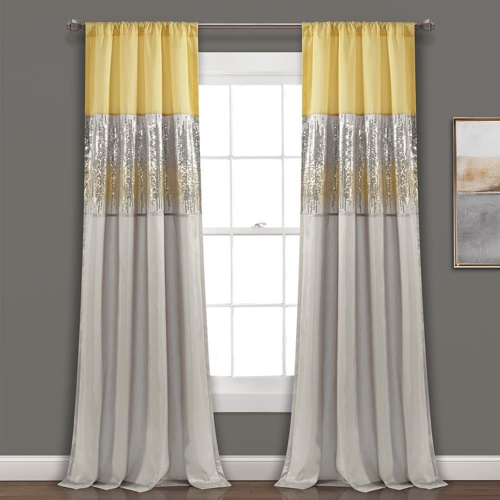 Silver Orchid Page Two-tone Faux Silk Glamorous Sequins Sparkle Single Curtain Panel