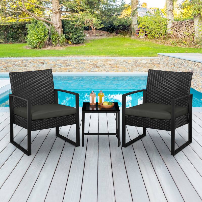 Yaheetech 3-Piece Bistro Set with Rattan Chairs for Patio and Balcony