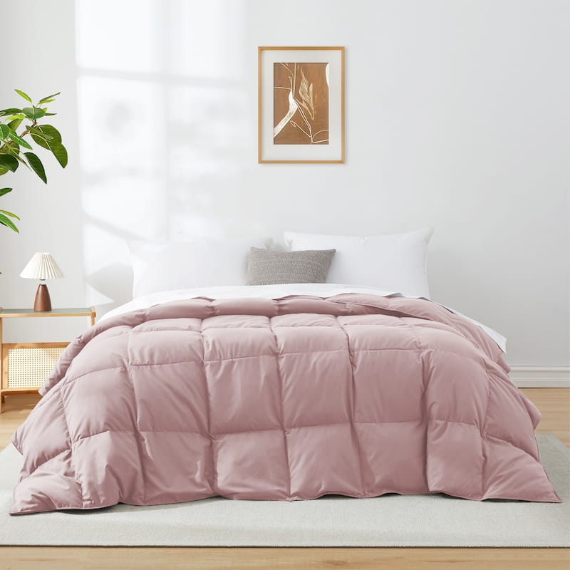 Premium White Feather Down Comforter Duvet Insert All Warmth Levels - Full - Queen - Lightweight Pink