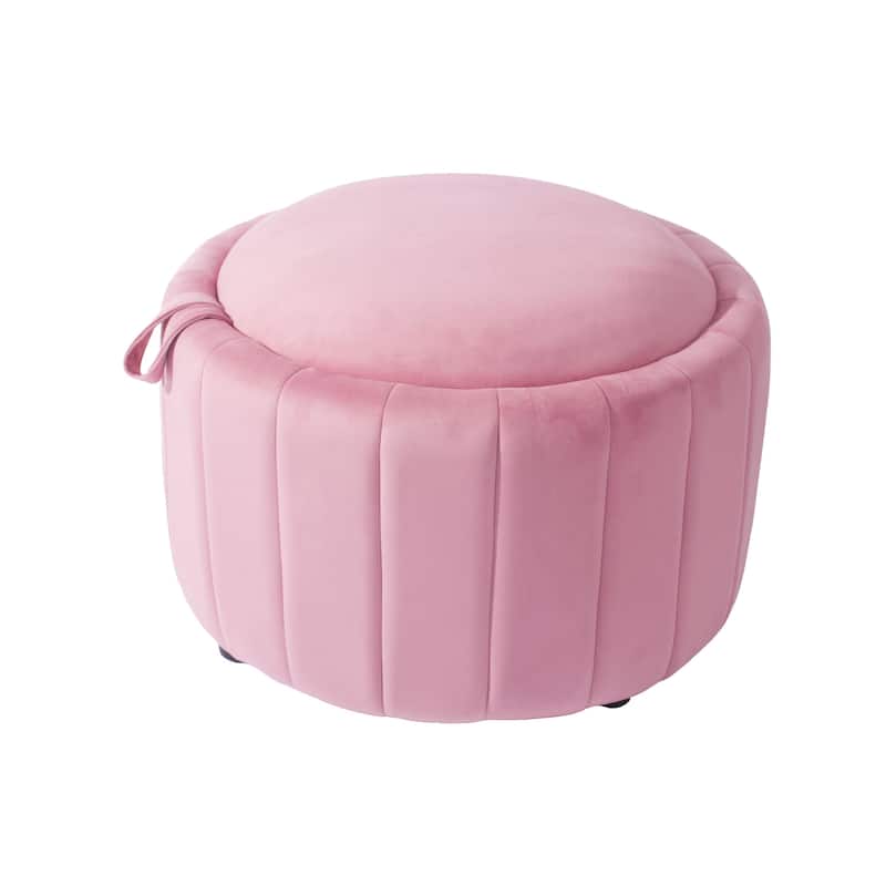 30" W Round Velvet Upholstered Storage Ottoman with Flip Top Tray
