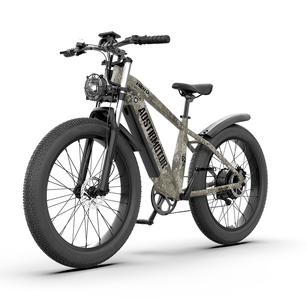 E bike 26 1000W Electric Bike 52V 20Ah battery Samsung All terrain EBike Mountain Bicycle Camouflage Lime green