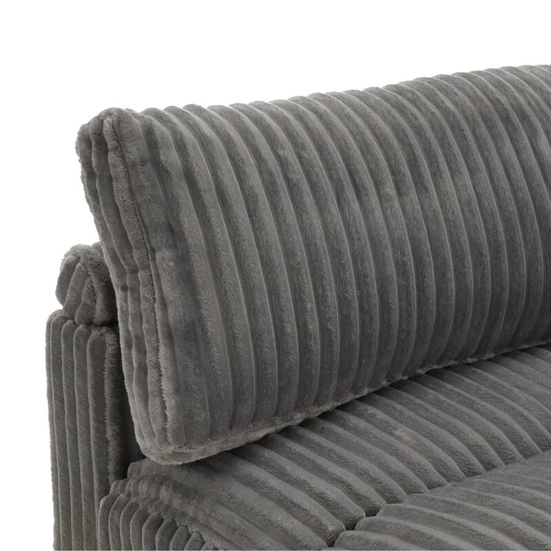 Plush Corduroy Upholstered Modular Sectional Sofa with Pillows