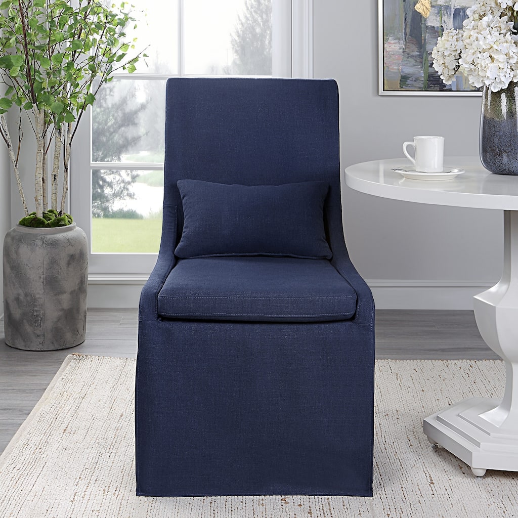 Plush Cushion Seat Armless Chair - 39.5" - Denim Blue