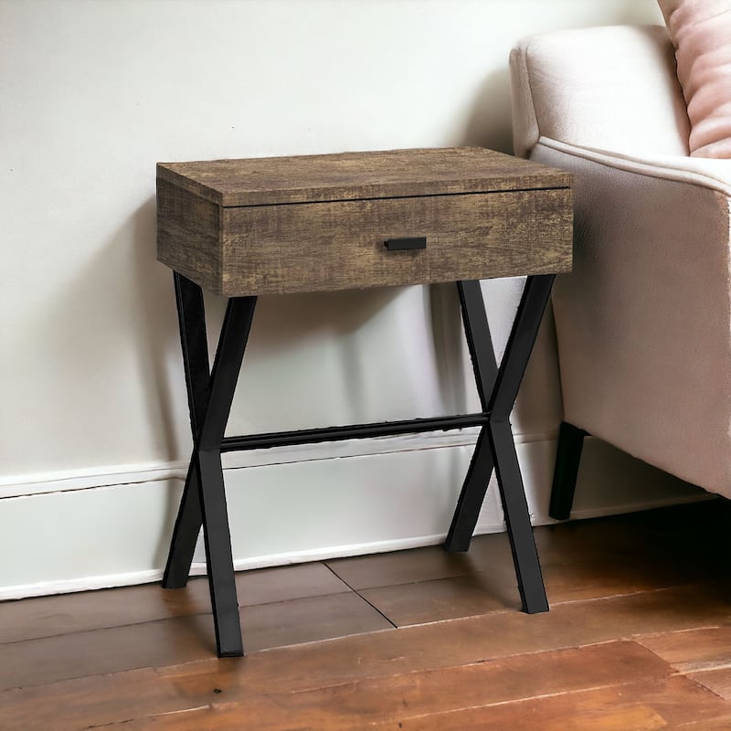 Stylish 22" End Table with Storage Drawer and Silver Metal Base Wood Top Perfect for Bedroom or Living Room