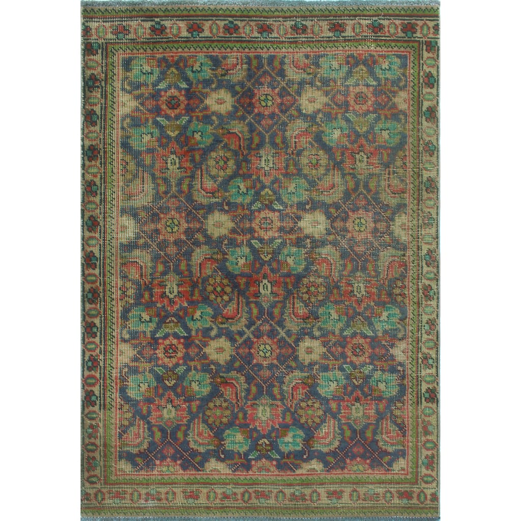 Noori Rug Vintage Distressed Chess Ink Blue/Green Rug - 2'11" x 4'4"
