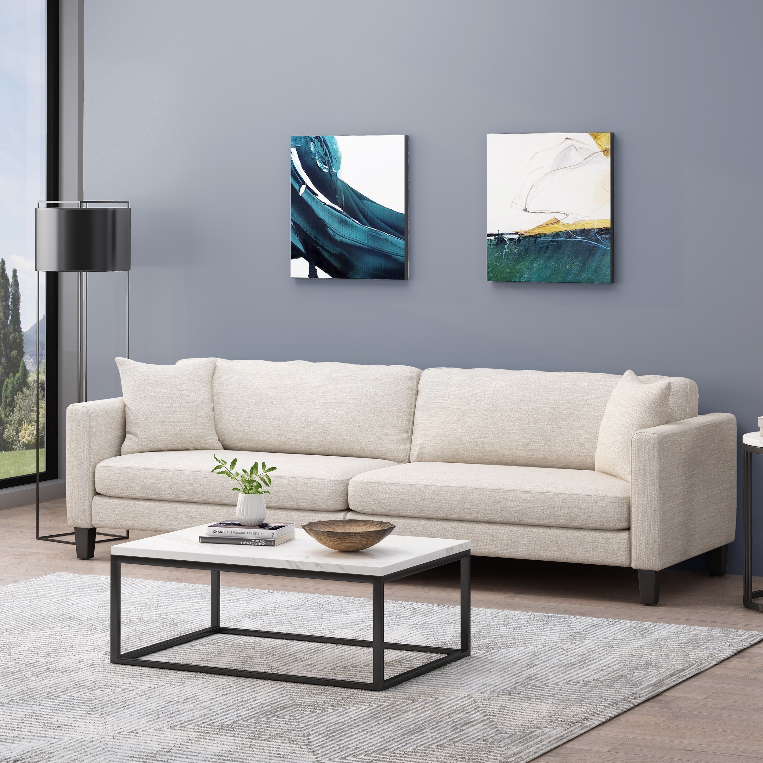 Clemons Contemporary 4 Seater Fabric Sofa With Accent Pillows By Christopher Knight Home Overstock 31672760 Charcoal Dark Brown