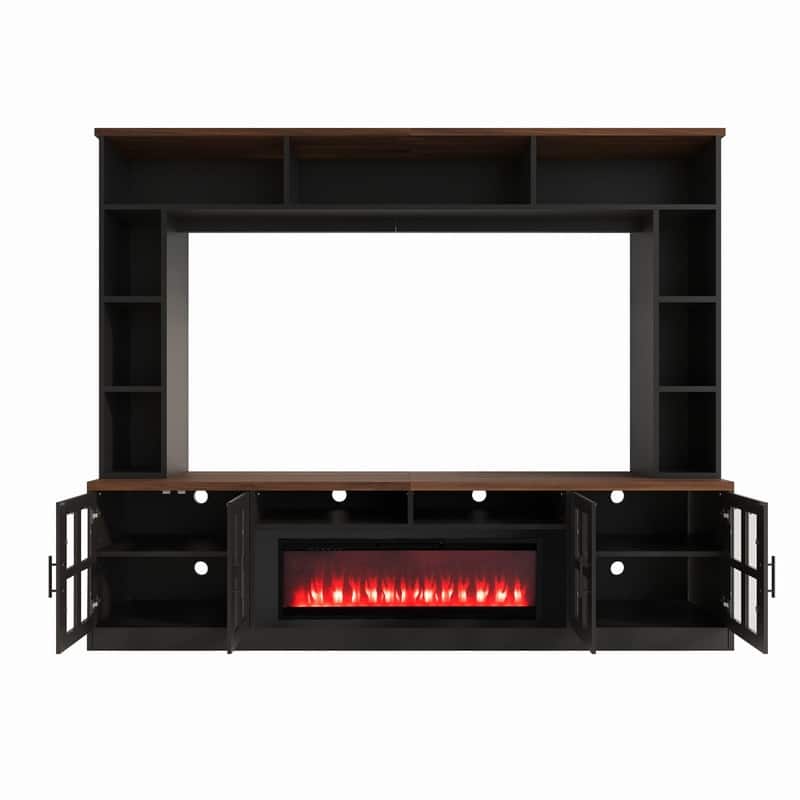 Modern 95.5" Wall Unit Entertainment Center with Bookshelves for TVs up to 80" with Electric Fireplace and Adjustable Shelves