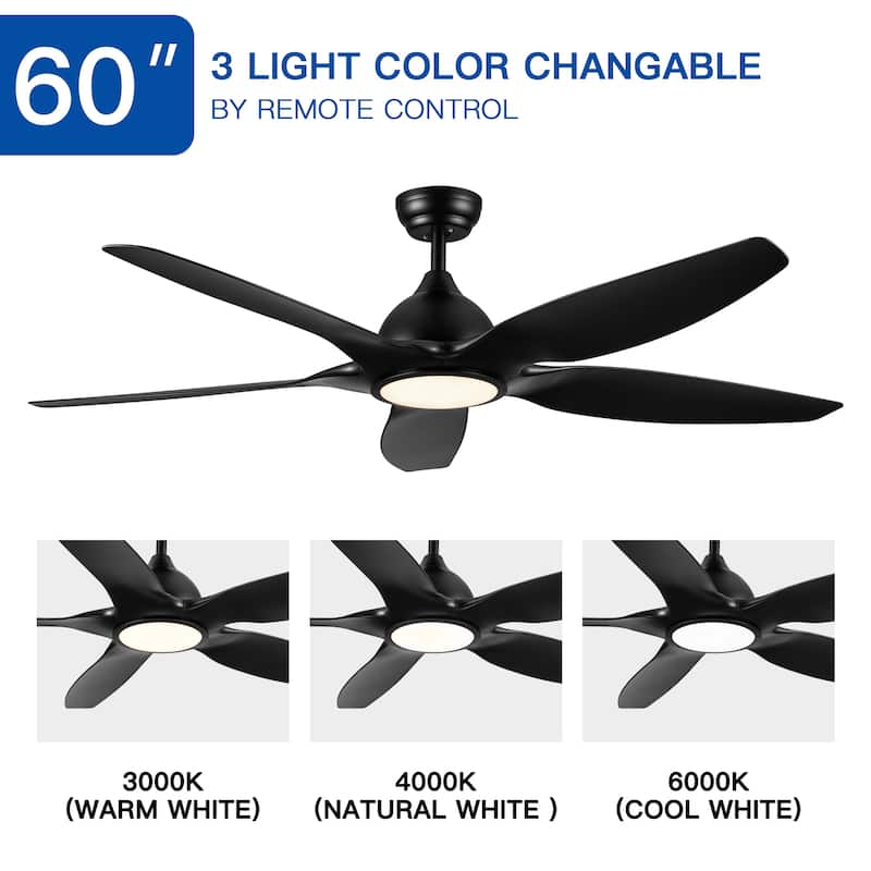 52/60 Inch Ceiling Fan with Integrated LED Light and Remote Control Quiet DC Motor