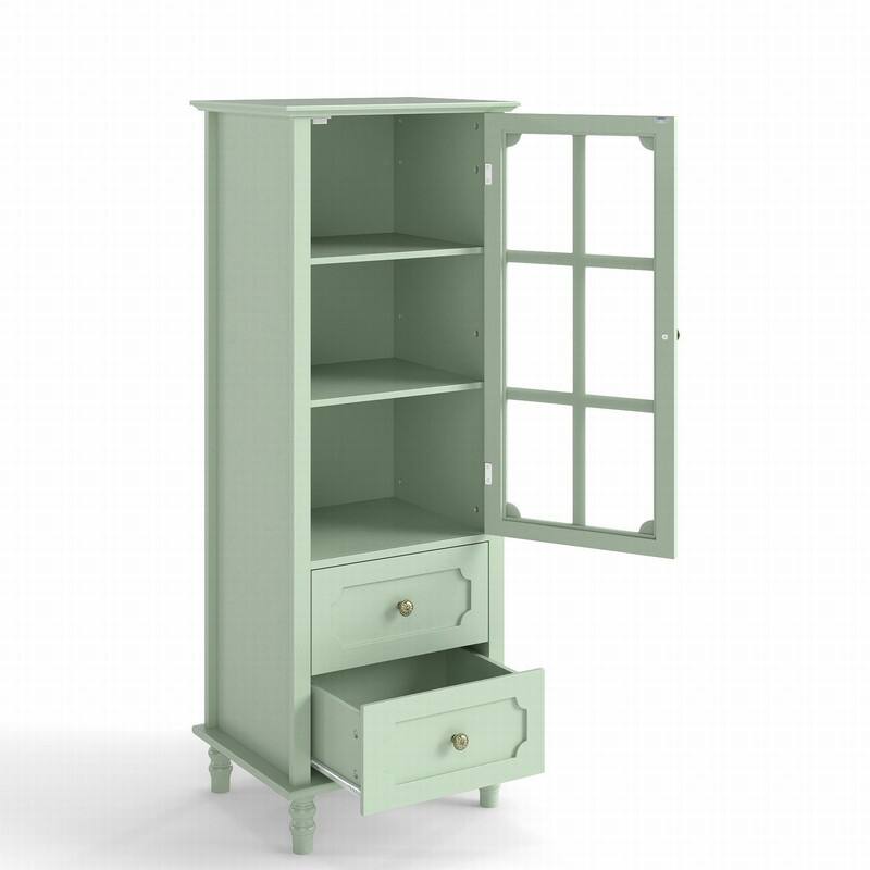 Modern 52.36" Wooden Buffet Cabinet with Glass Doors and Double Drawer for Living room, Dining Room Hallway Entryway