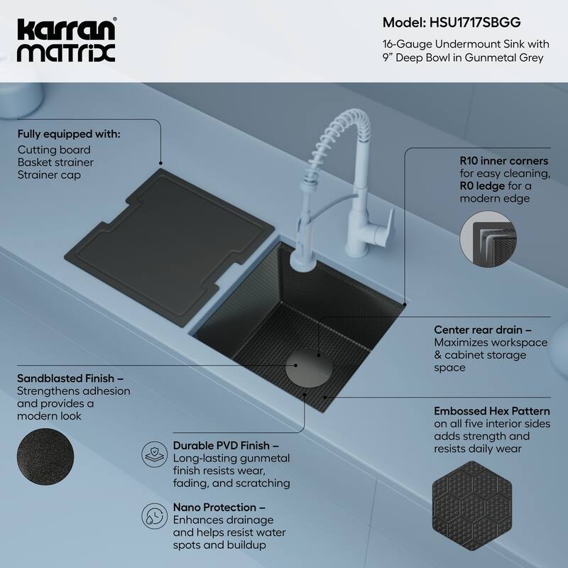 Karran USA HSU1717SB Matrix 17" Undermount Single Basin Stainless