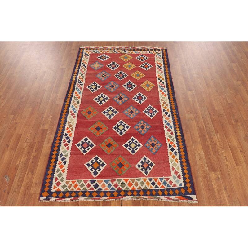Kilim Qashqai Persian Vintage Rug Flatweave Bedroom Red Wool Carpet - 4'2"x 7'2"