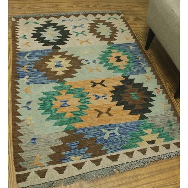 Hand-Woven Sangat Kilim Adowa Brown/Ivory Rug - 3'5