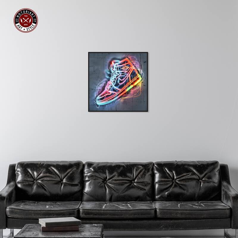 Notoriart Colorful Light Up Neon Sneaker Framed Sneaker 1 Piece Canvas Wall Art