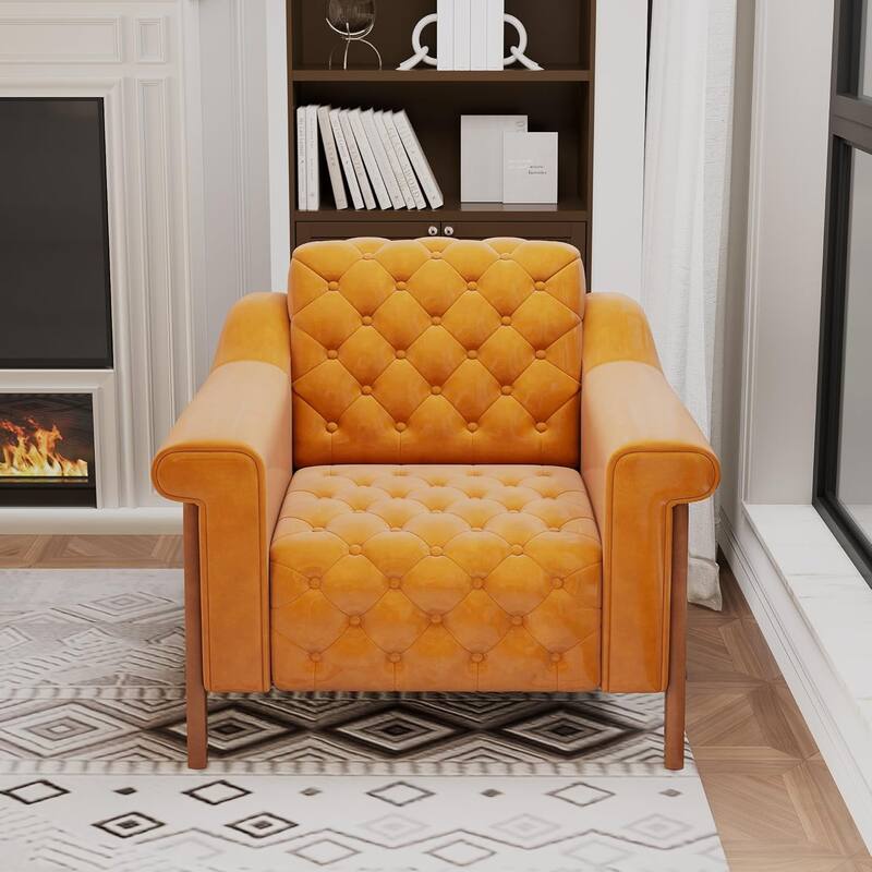 Cozy Accent Chair,PU Leather Modern Living Room Chairs,Mid-Century Office Reading Chair,Single Sofa,Armchair