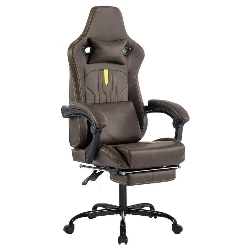 Ergonomic Gaming Chair with Lumbar Support Footrest and PU Leather - Brown
