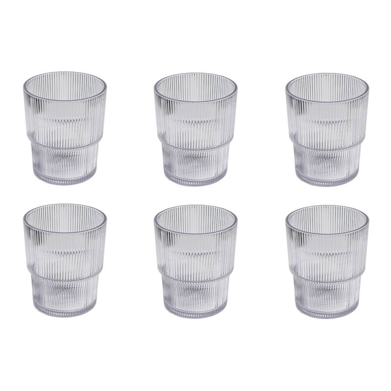 Abode Homewares Fine Ribbed Acrylic Drinking Glass - Set of 6 - Clear - 16 oz