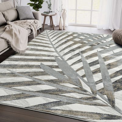 Abani Nova NOV110B Grey and Brown Floral Palm Area Rug