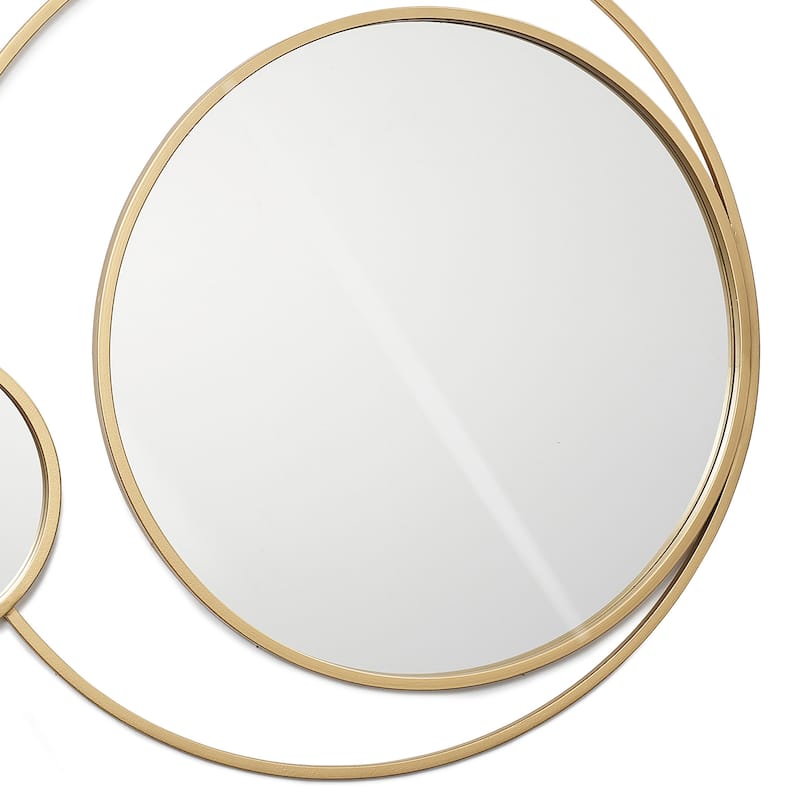 Orbit Modern Gold Metal Frame Round Wall Mirror - 25.6" H x 31.5" W x 0.79" D