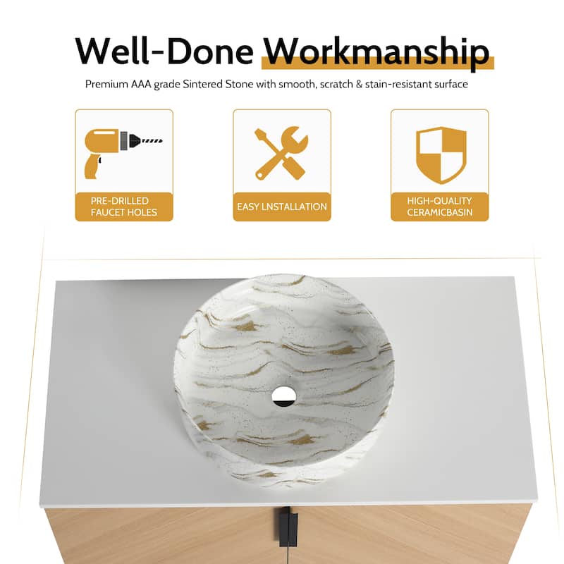 Bathroom Vanity With Sink In 30/36 Inch, Floating Bathroom Vanity With 2 Soft Close Doors