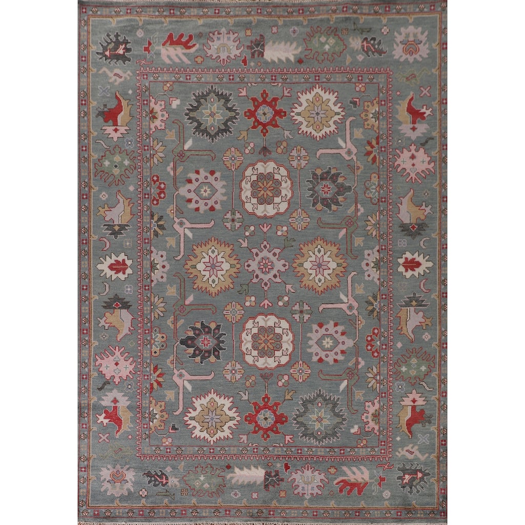 All-Over Gray Floral Oushak Indian Area Rug Handmade Wool Carpet - 9'1"x 11'9"