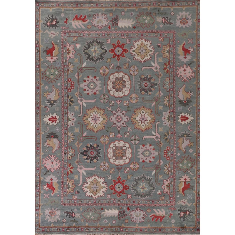 All-Over Gray Floral Oushak Indian Area Rug Handmade Wool Carpet - 9'1"x 11'9"