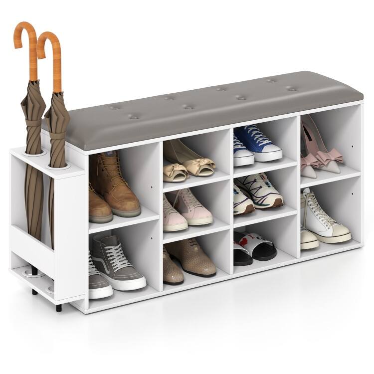 Shoe Storage Bench with Umbrella Stand and Adjustable Shelf - 43.5" x 12" x 20.5"