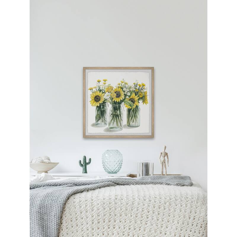 Sunflowers In Glass Jars Wall Art Print - Southwestern Home Decor Painting on Archive Paper