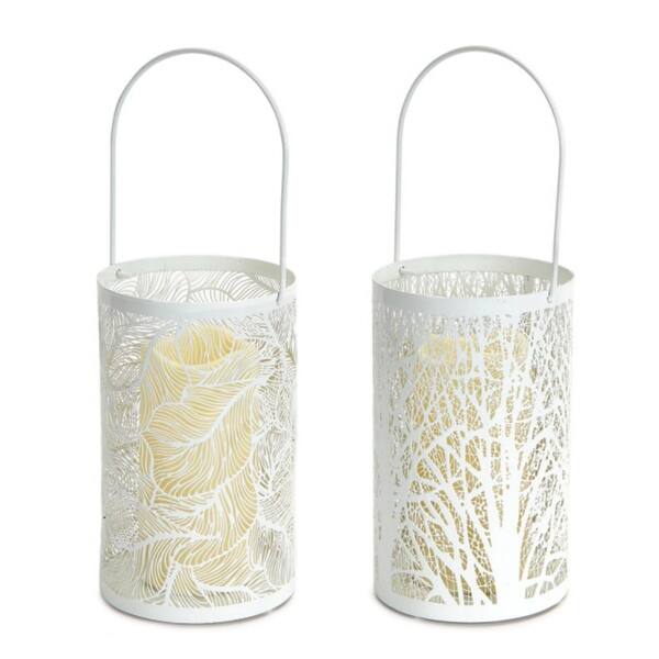 Shop Pack Of 4 White Tree And Leaf Cutout Round Candle Lanterns