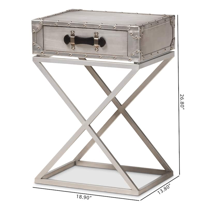 Baxton Studio William Modern French Industrial Silver Metal 1-Drawer End Table