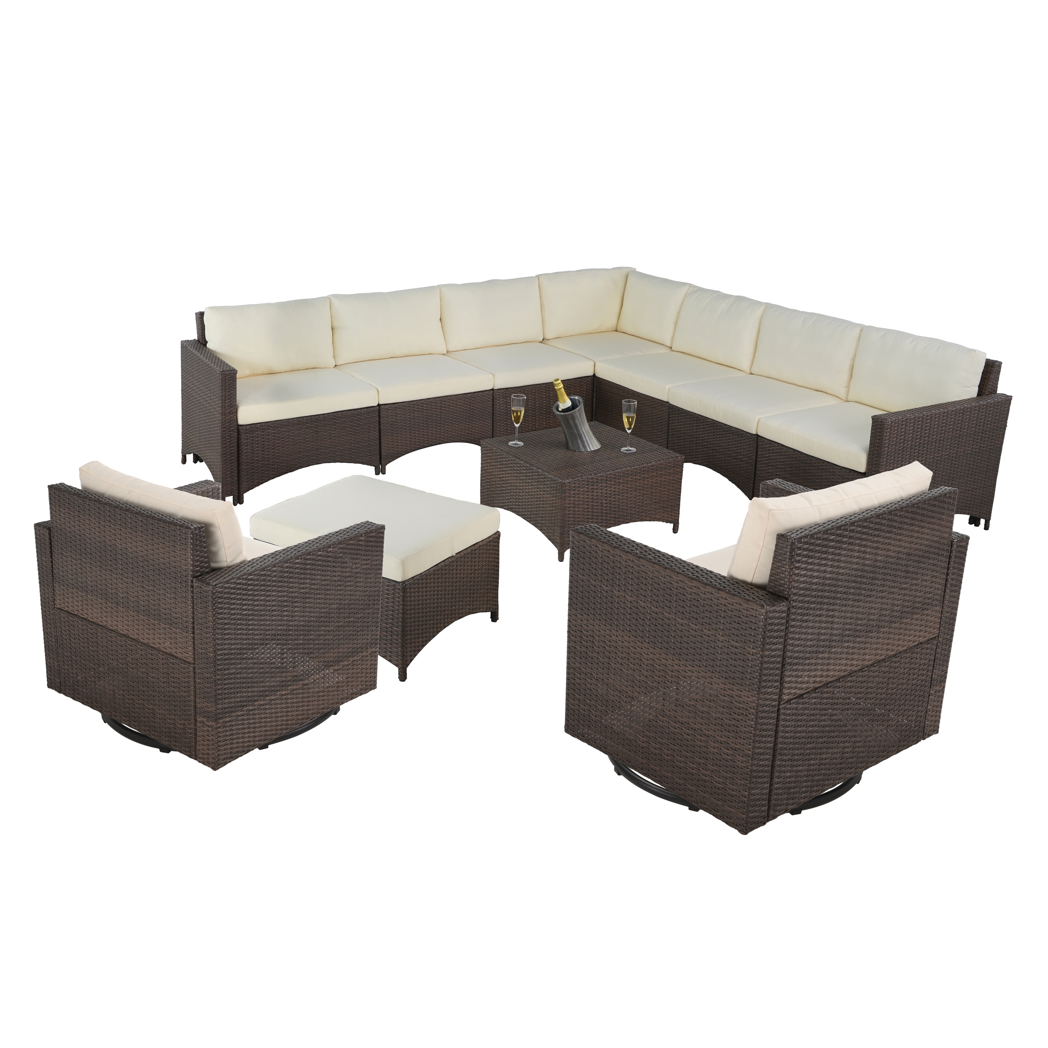 Studio Shine Collection Sectional Modular sofa with Swivel Chairs