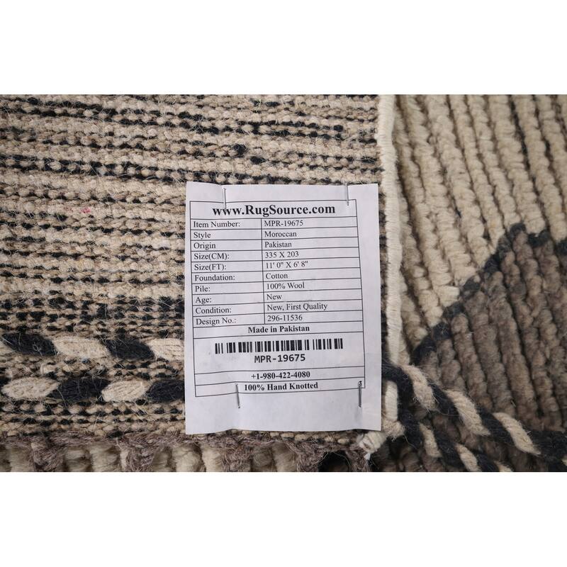 Geometric Moroccan Area Rug Hand-Knotted Wool Carpet - 6'8"x 11'0"