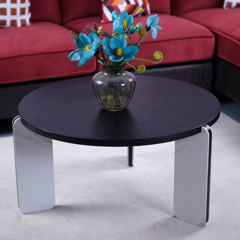 Round Nesting Coffee Table Set of 2, Sintered Stone Top Nesting Tables with Metal Frame, Modern Accent Side Table Set