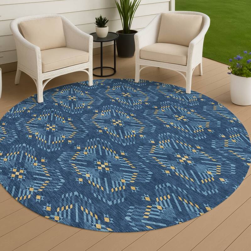 Machine Washable Indoor/ Outdoor Modern Frontenac Chantille Rug - Navy - 8' x 8'