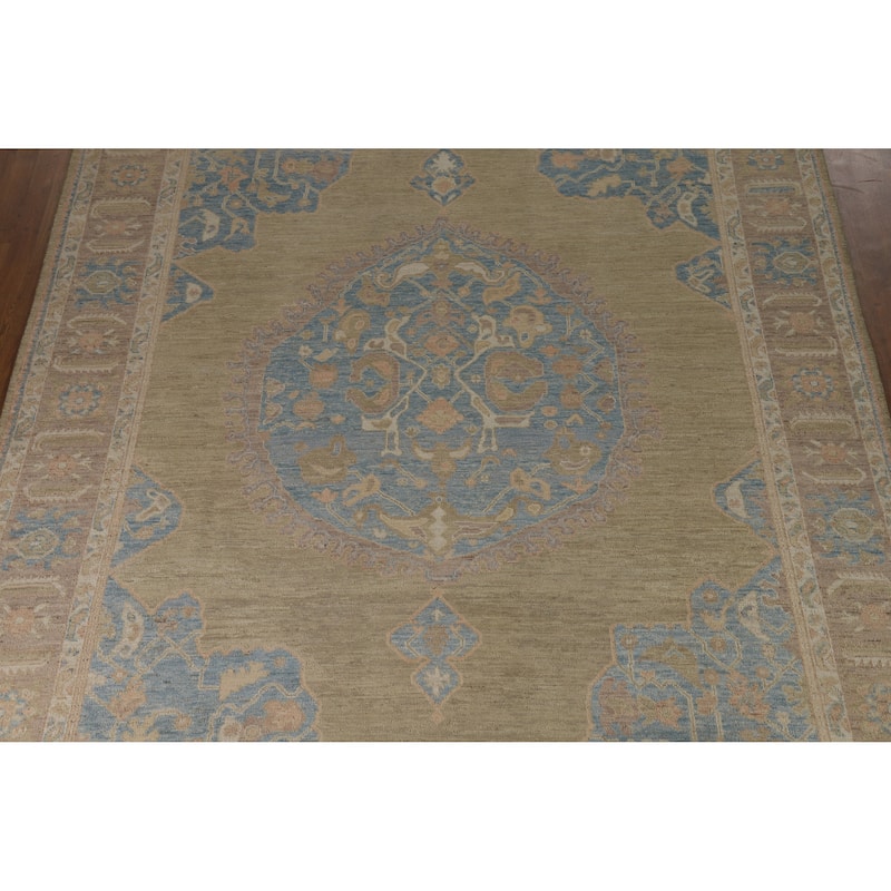 Hand Knotted Oriental 100% Wool Carpet Transitional Medallion Yellow & Gold Oushak Area Rug - 12' 1'' X 8' 10''